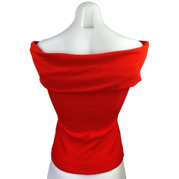 A New Day Red Ribbed Stretch Knit Short Sleeve Off the Shoulder Top Blouse XS - Picture 5 of 8